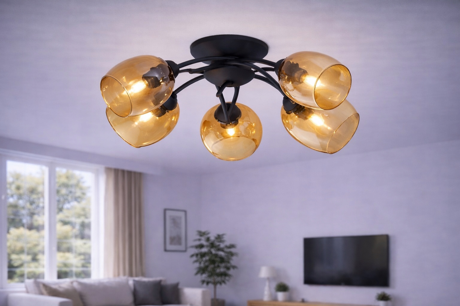 Stropná lampa Ella 5 čierna medová 5x60W Prroducent