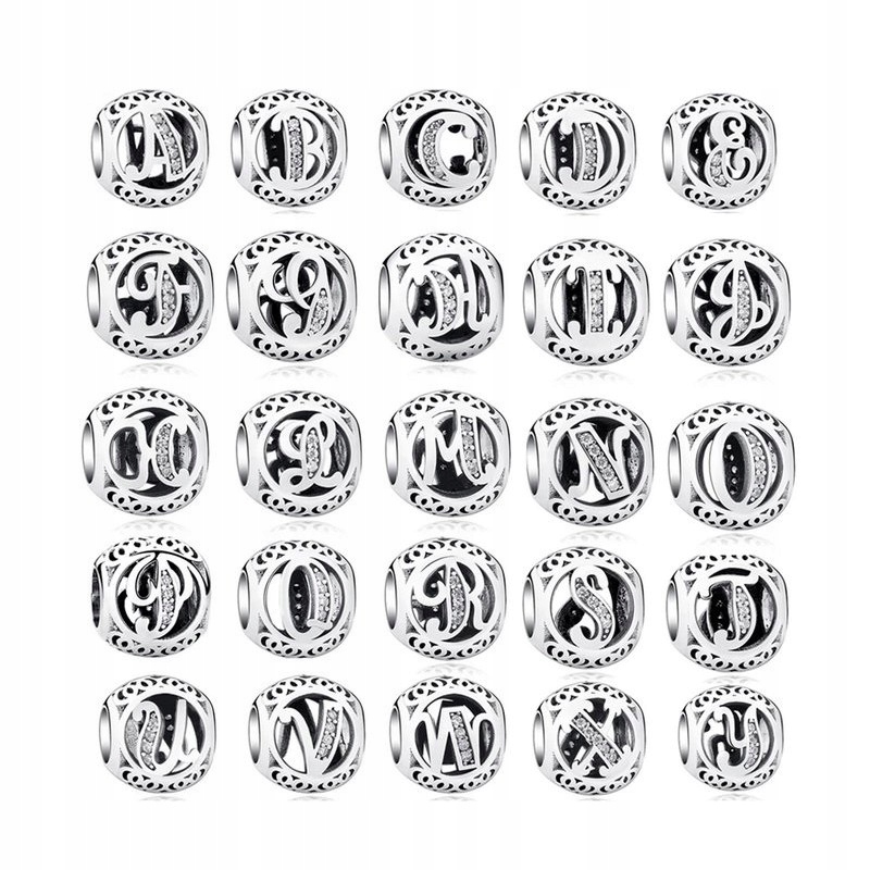 

Charms beads litery Vintage alfabet srebro 925