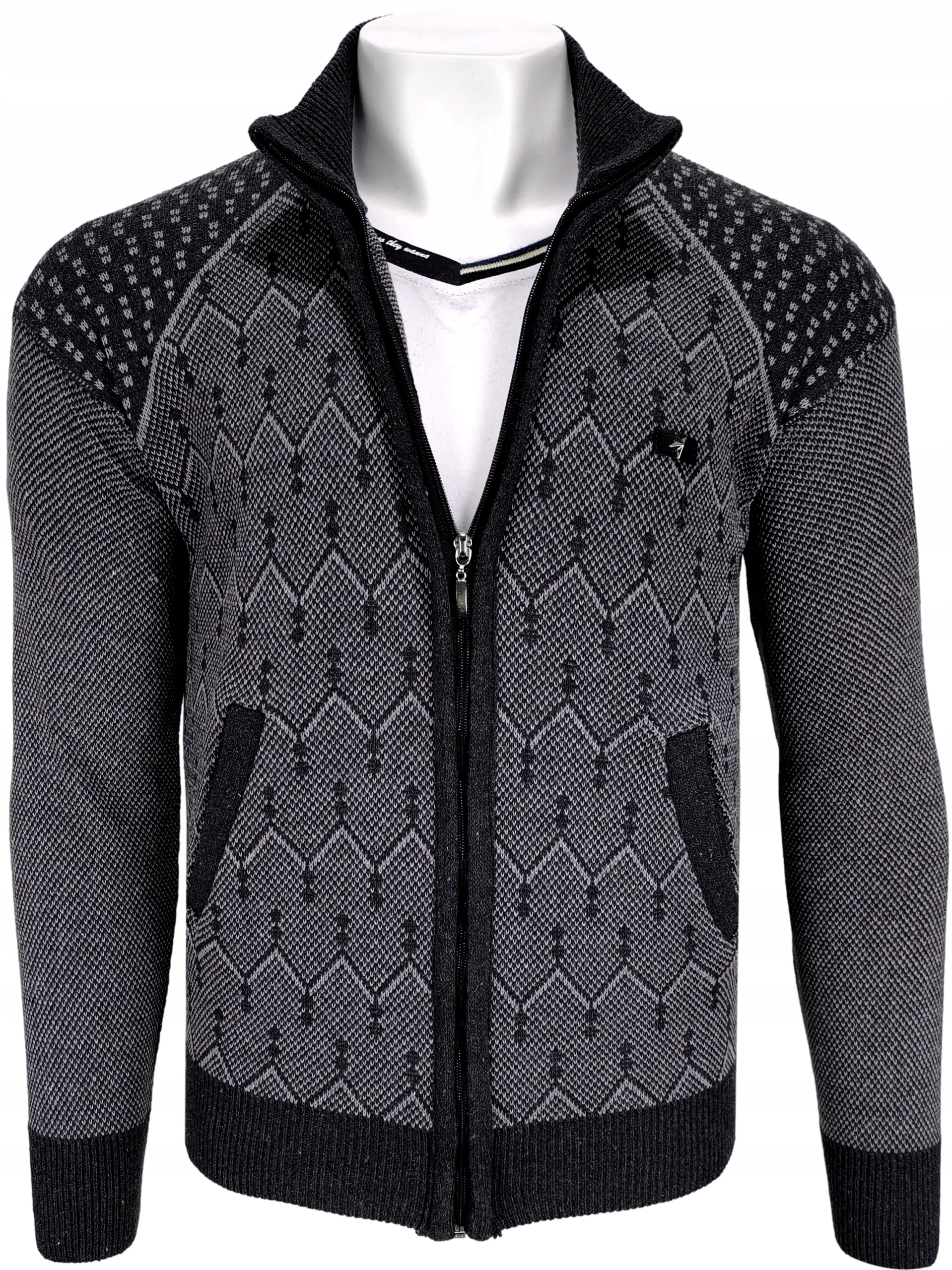 

Sweter męski rozpinany z łatami czarny R111 r. L