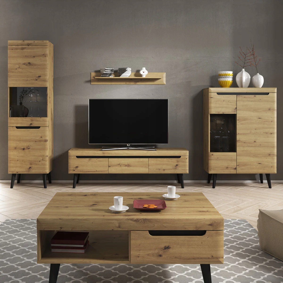 Witryna NORDI dąb artisan 90x134x40 cm HOMLA Stan opakowania oryginalne