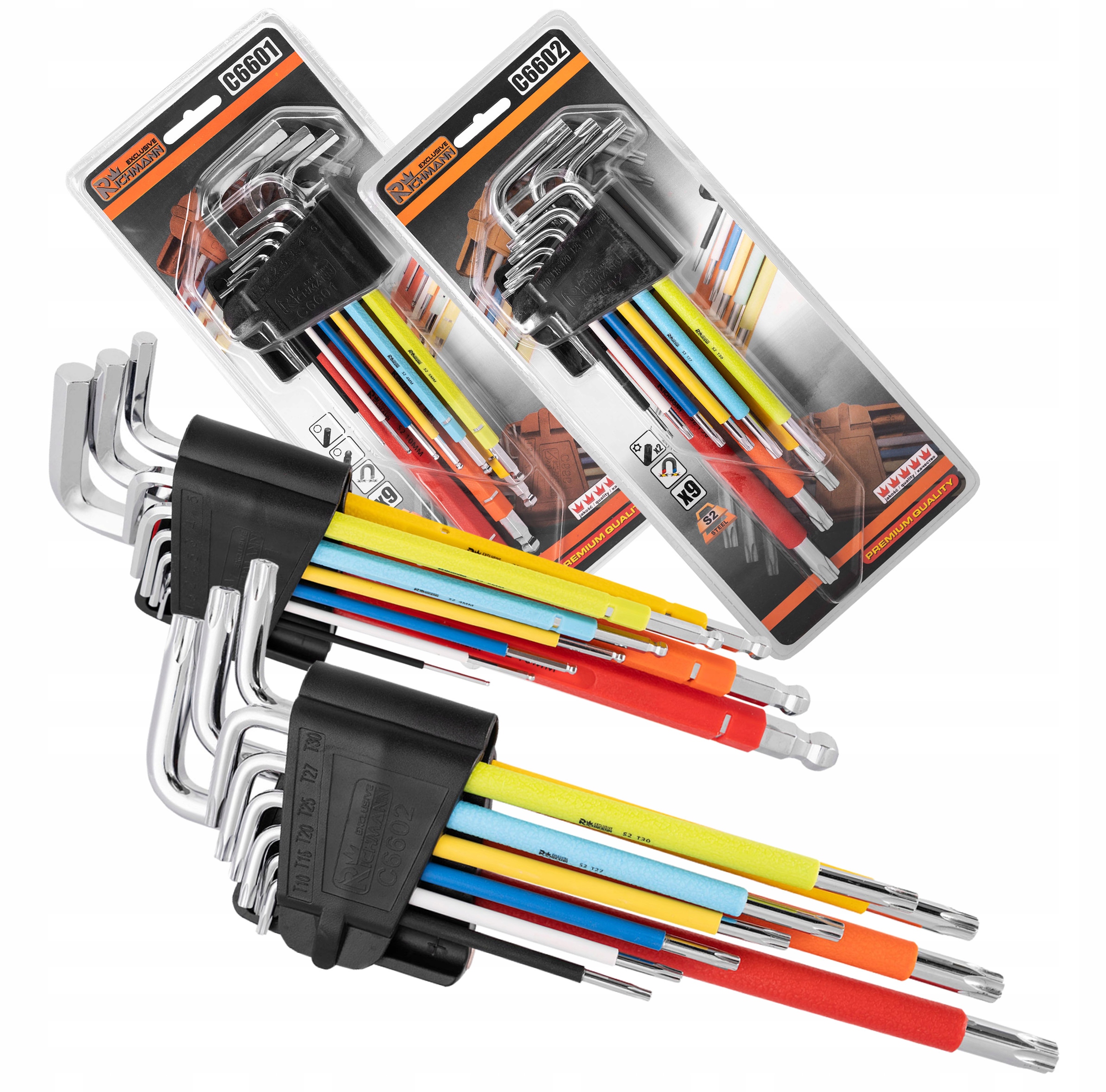 ZESTAW KLUCZY 18szt TORX AMPUL KOLOROWE DLUGIE 2w1