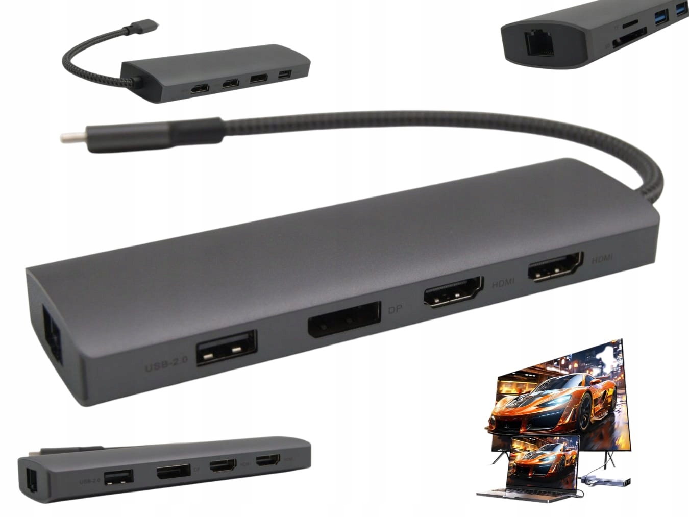 Rozšíření obrazovky pro 2 monitory Dokovací stanice Usb-c Pd 4K Hdmi Hp