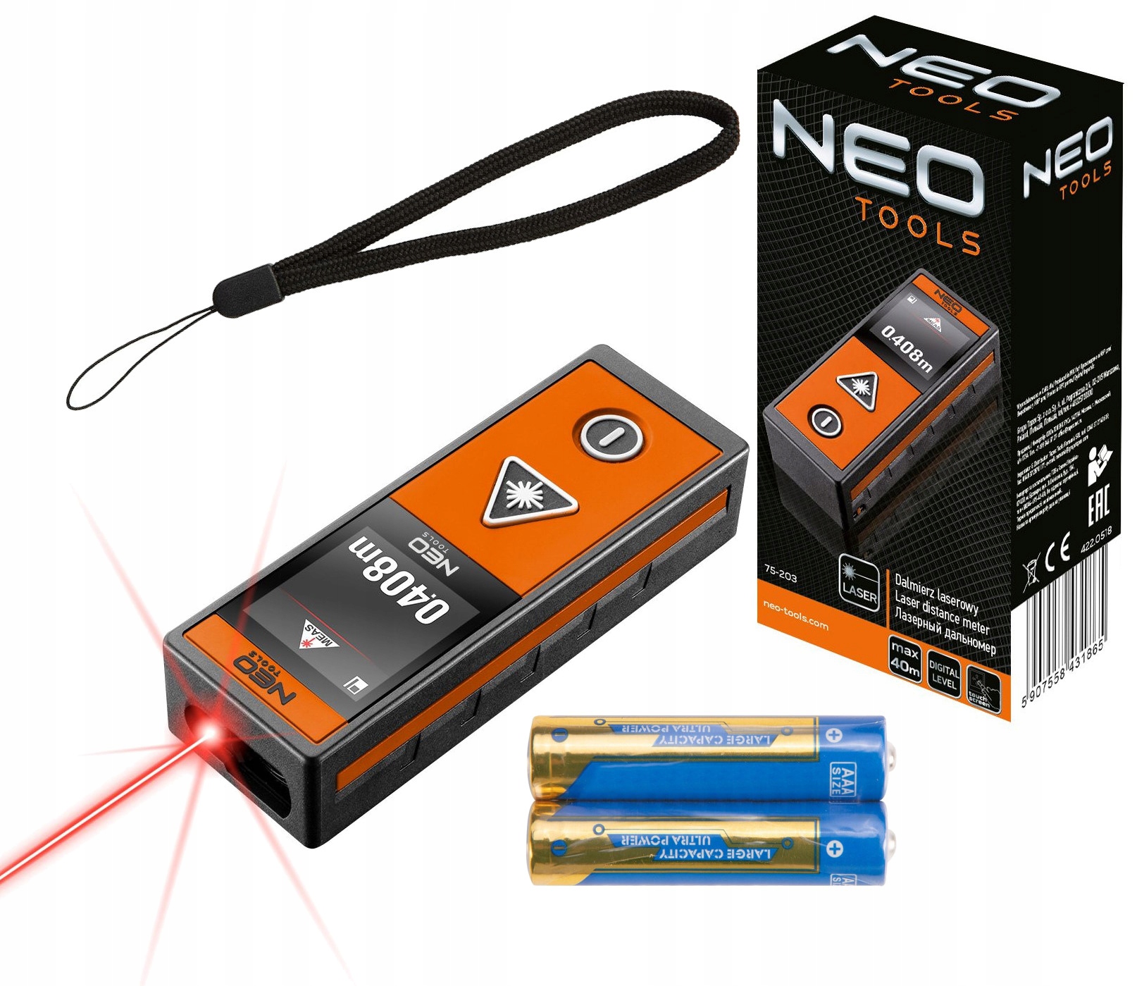 Laserový dálkoměr s dosahem 40 m, dotykový displej 75-203 Neo