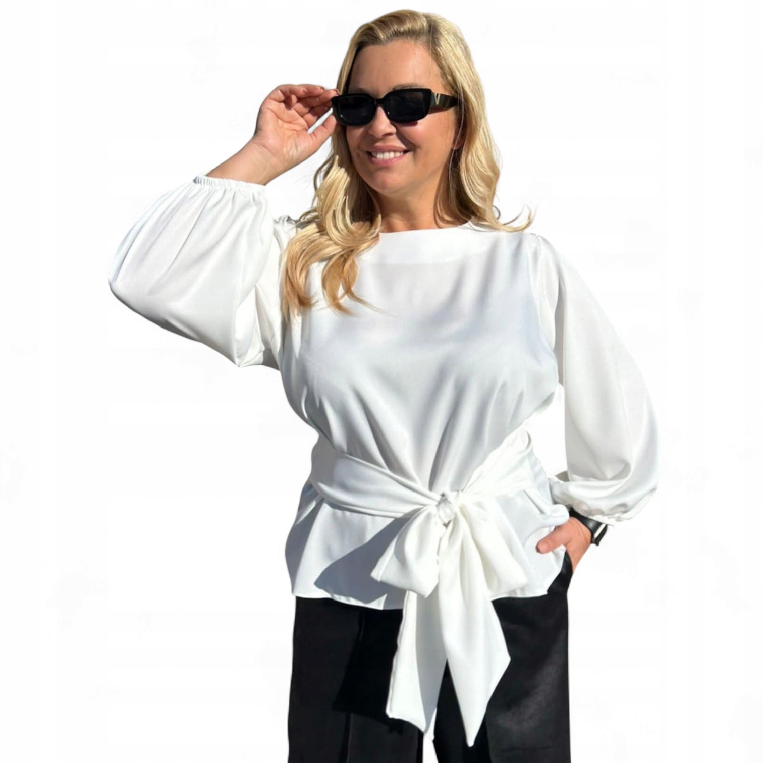 Elegantní halenka Plus Size se zavazováním, bílá, vel. 48, 50