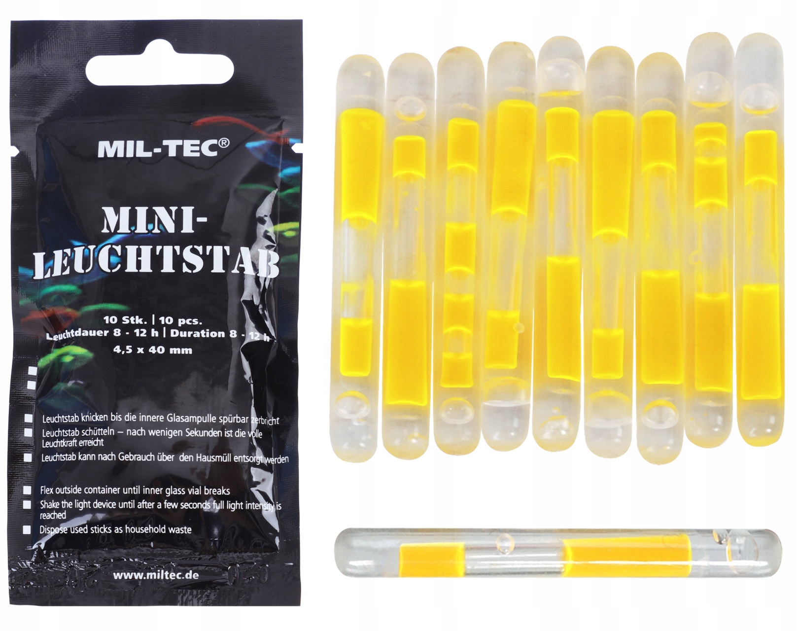 Światło chemiczne Oświetlenie Mil-Tec Lightstick Mini 10szt. - Żółte