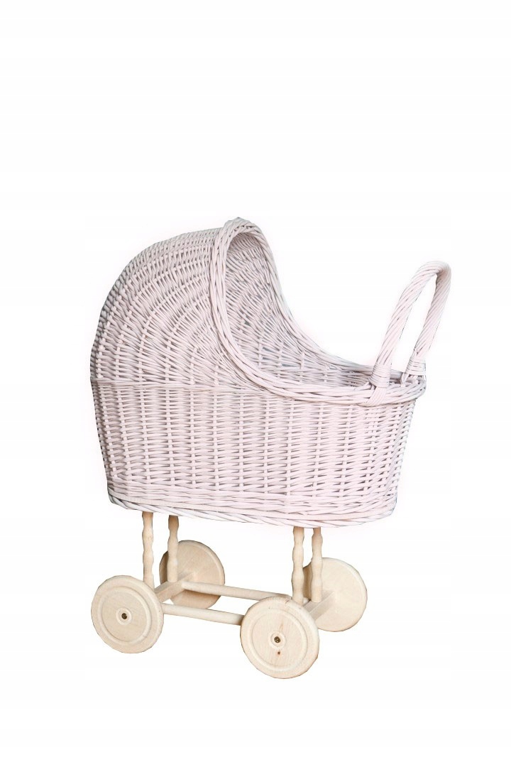Wózek wiklinowy dla lalek kolor RÓŻ z wikliny