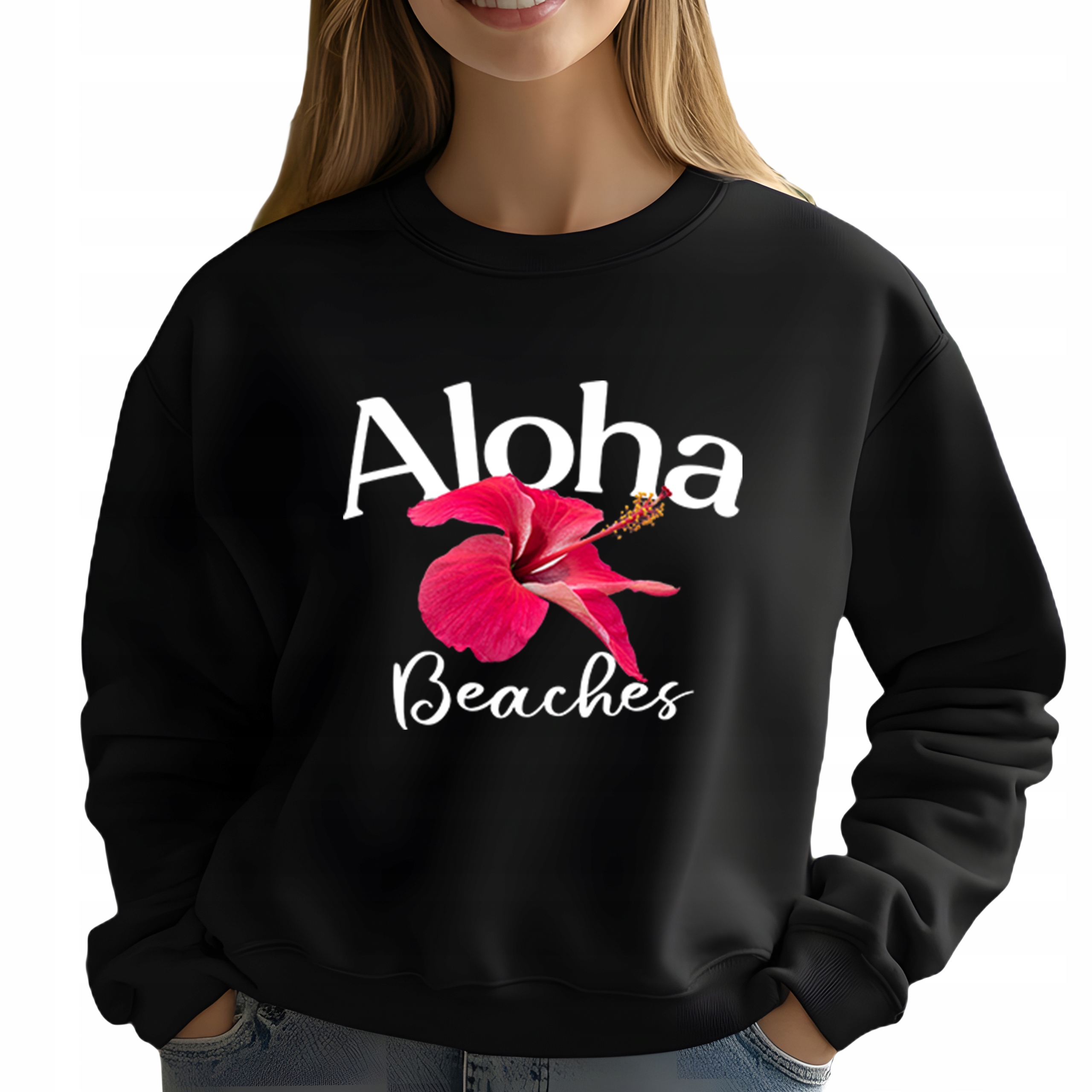Mikina Bez Kapuce Černá Bavlněná Módní Elegantní Aloha Beaches M