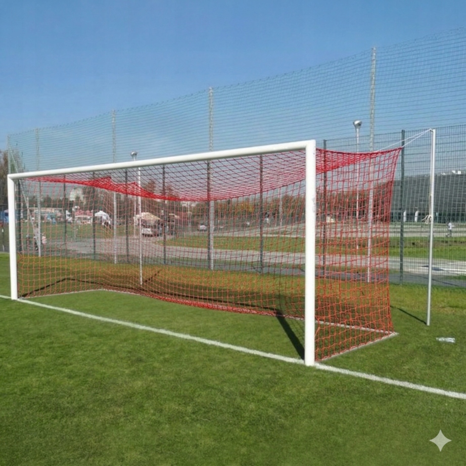 Síť na fotbalovou branku pro zápasy 7,32 x 2,44 m, tloušťka 4 mm, červená barva