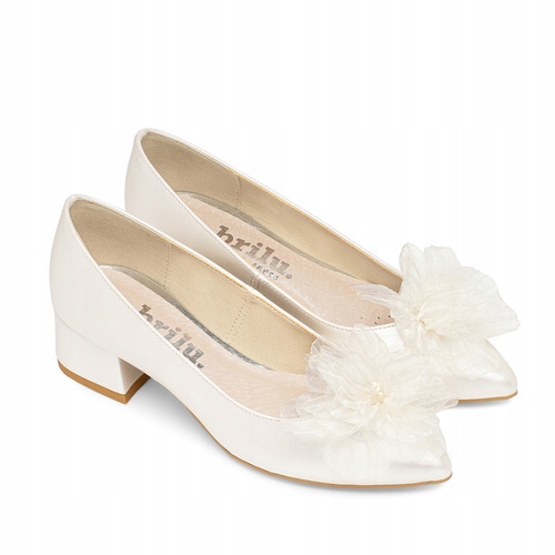 Brilu Polskie Ślubne Perłowe Czółenka Z Kwiatową Ozdobą Pansy Ivory 37