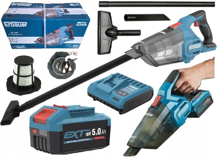 Erbauer G2 18V, Odkurzacz Bezworkowy, Aku Ext 5Ah 5.0Ah, Akcesoria