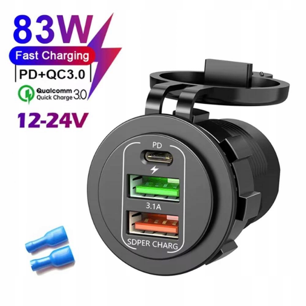 Szybka Ładowarka Samochodowa 12-24V 3 porty Usb Szybkie Ładowanie