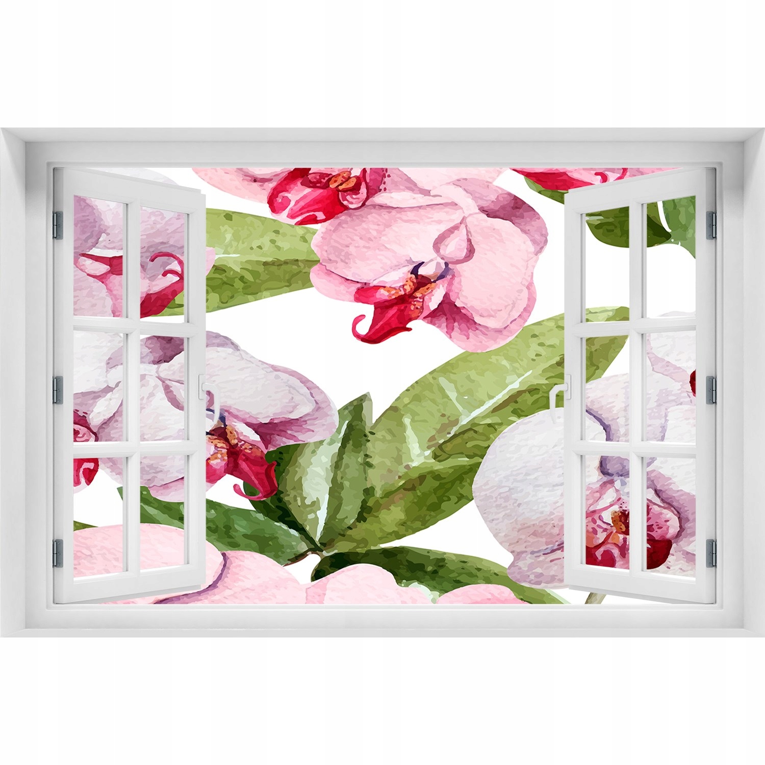 

3D Okno Naklejka Samoprzylepna Różowe orchidee