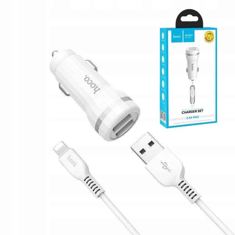 

Ładowarka samochodowa Hoco Z27 2xUSB+Kabel Iphone