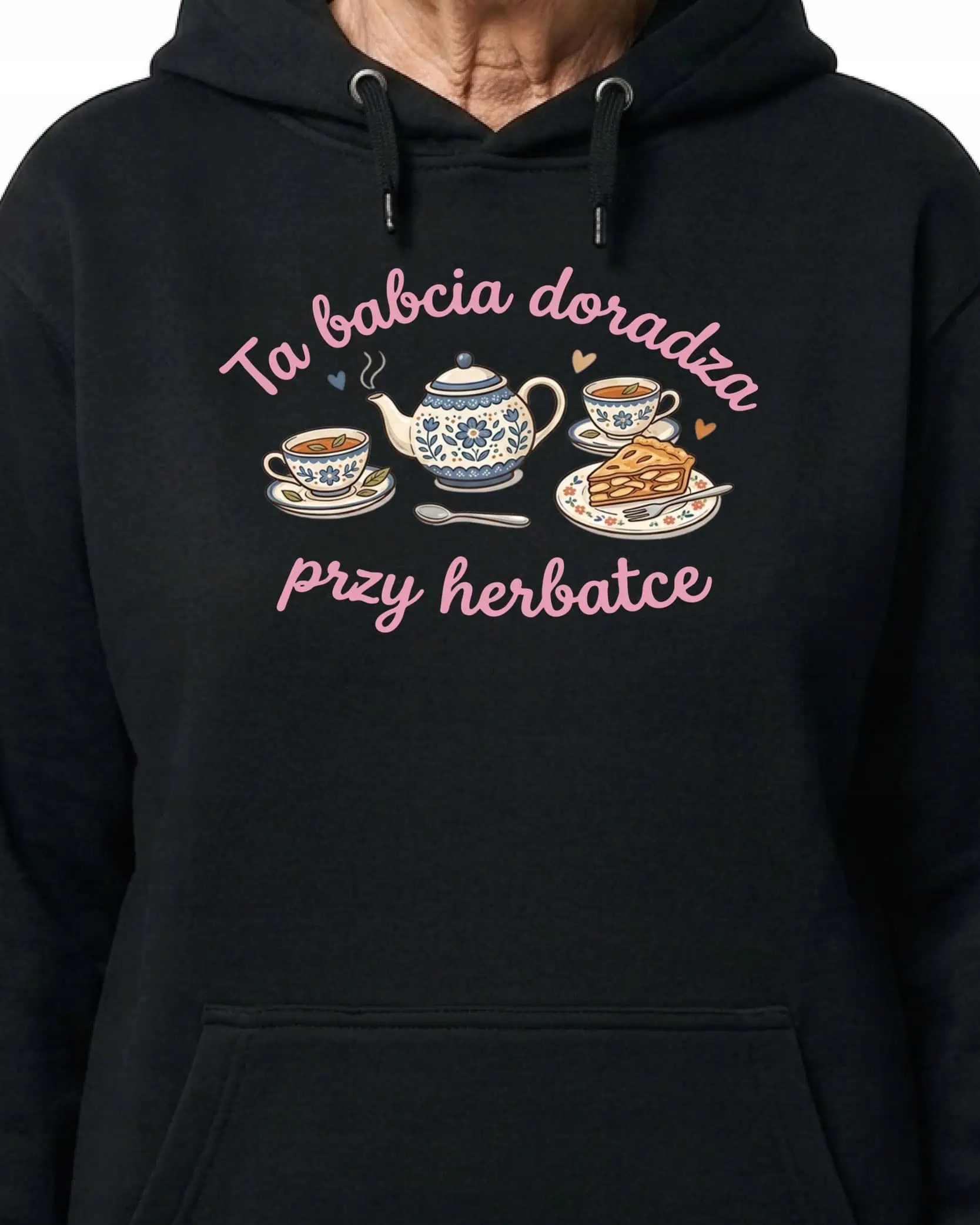Mikina s kapucí Dárek pro babičku Čaj u babičky Černá XXL