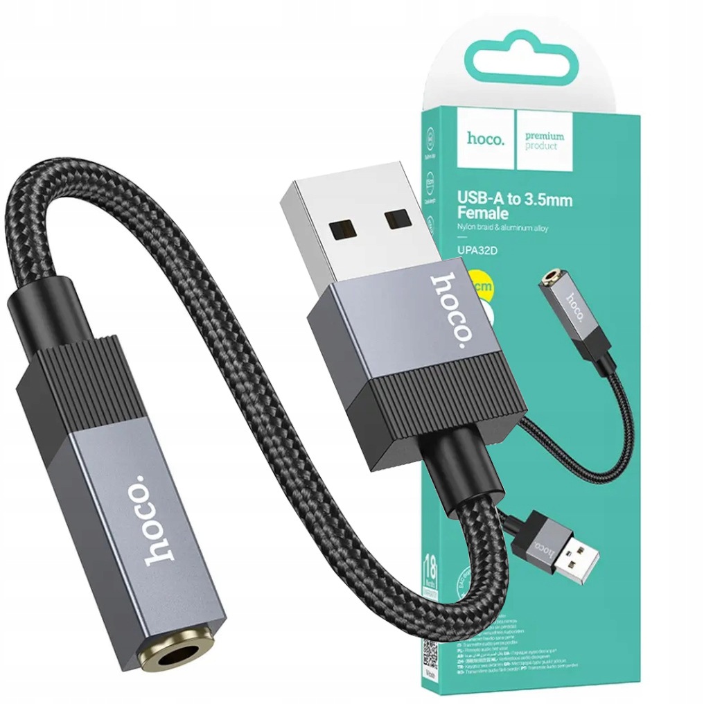 Adapter Przejsciówka Aux Usb A (męski) do Jack 3,5 mm (żeński) Hoco UPA32D