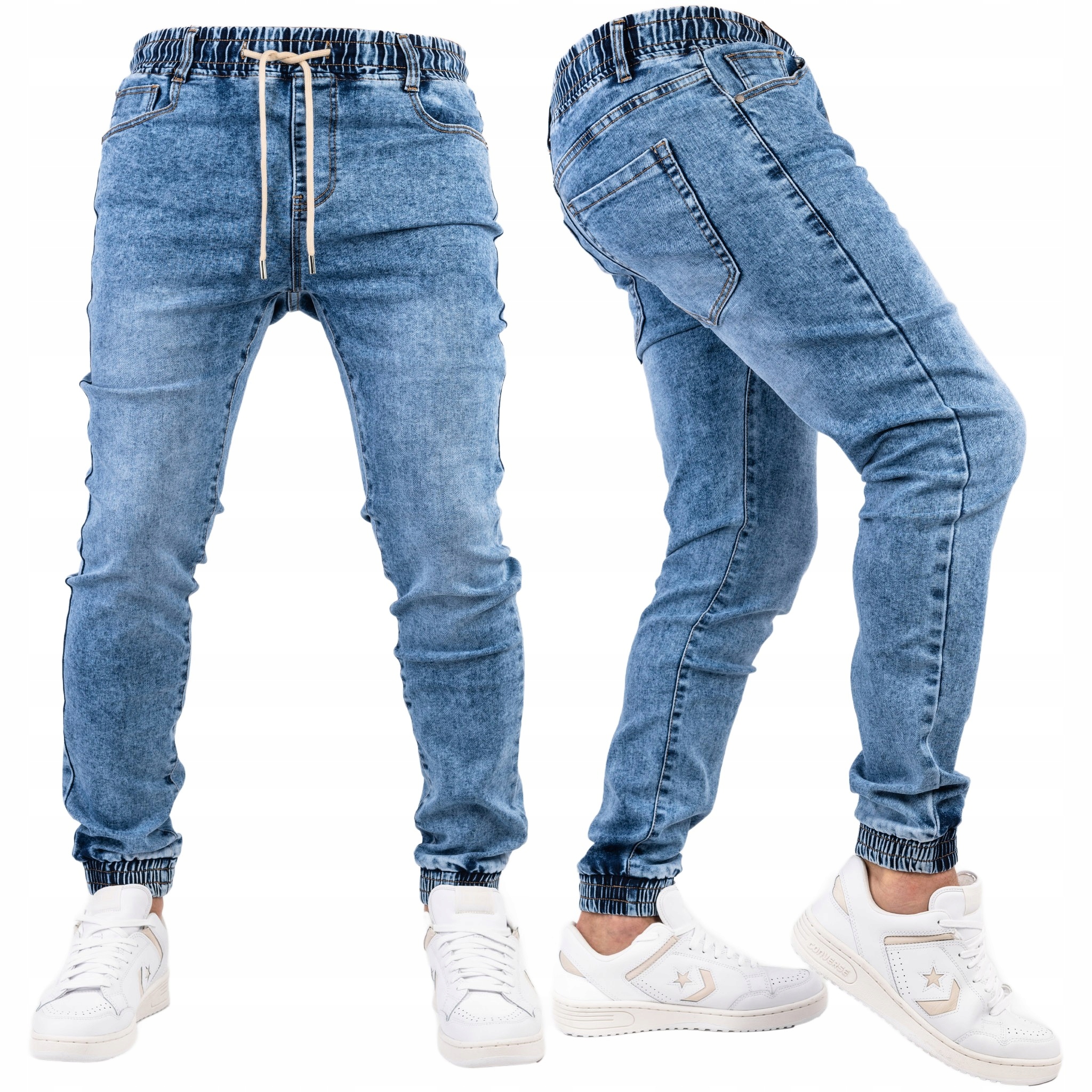 Pánské kalhoty Joggery Modré džíny Slim Fit Streetwear vel. 42
