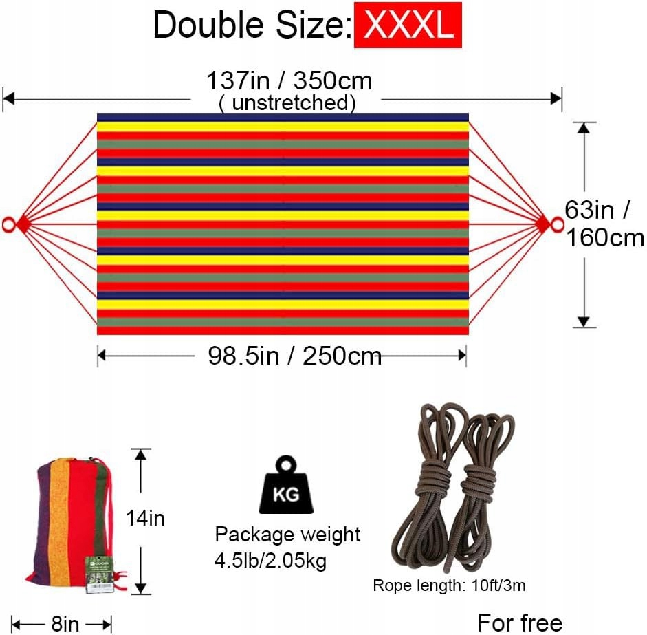 GOCAN Podwójny Hamak Bawełniany 2 Osoby 250x160cm 300kg — miniatura 3