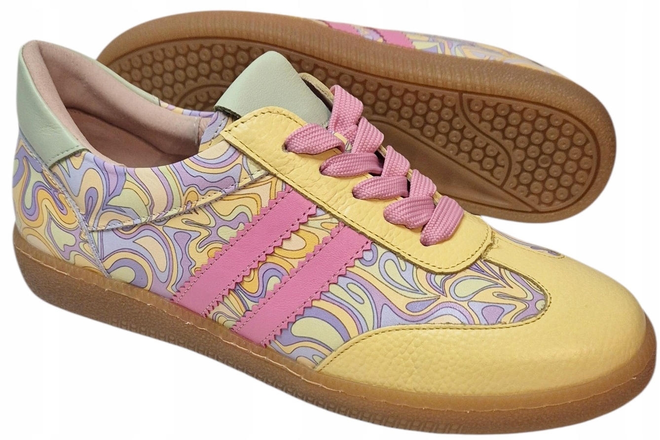 Damiss DS-945 Tenisky Žluté Růžové Mazy přírodní kůže vel 37