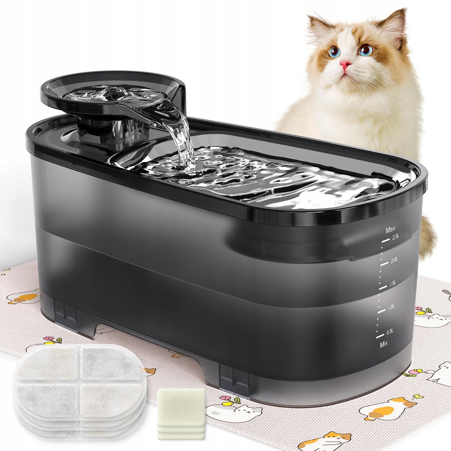 Levně Automatická Fontána S Filtrem Pro Kočky. Objem 2,5 L, Tiché Čerpadlo