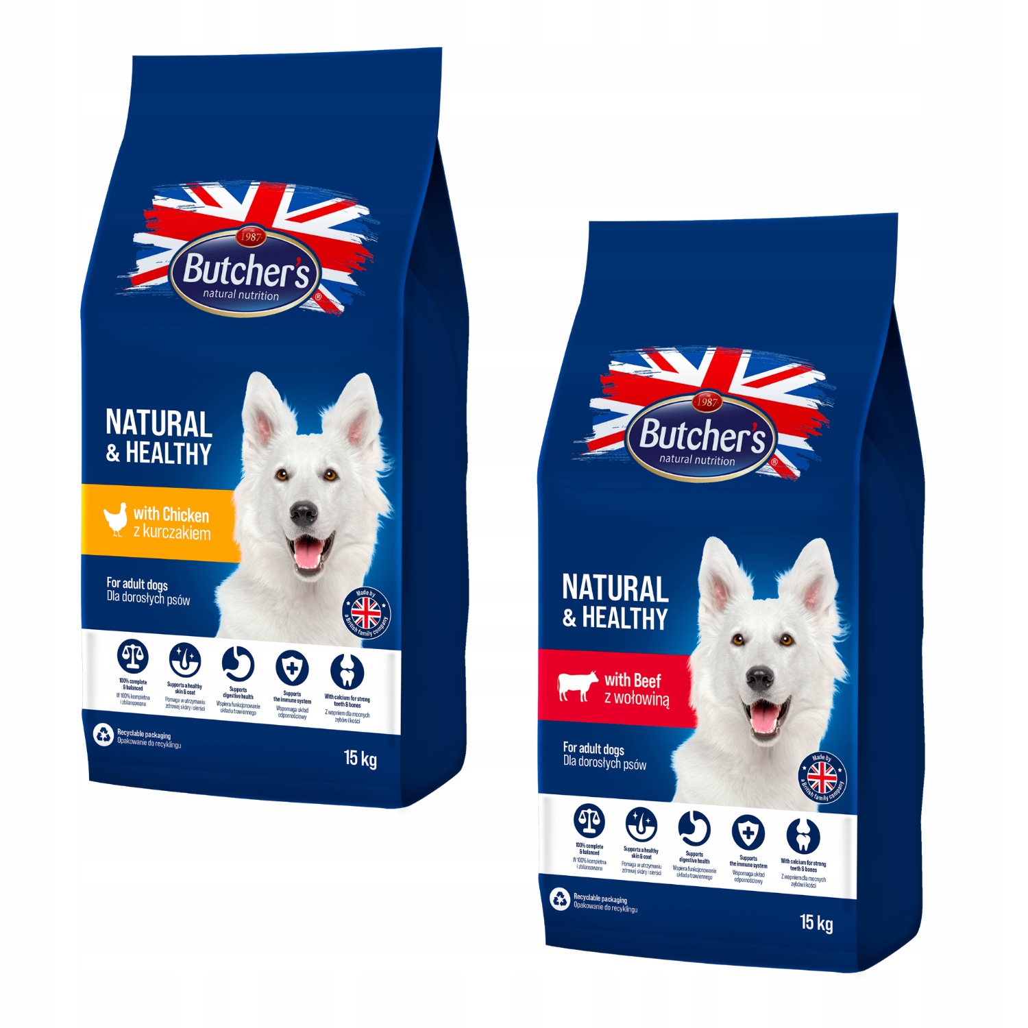 Butchers Natural&Healthy sucha karma dla psa mix 2 smaków 15kg x 2szt