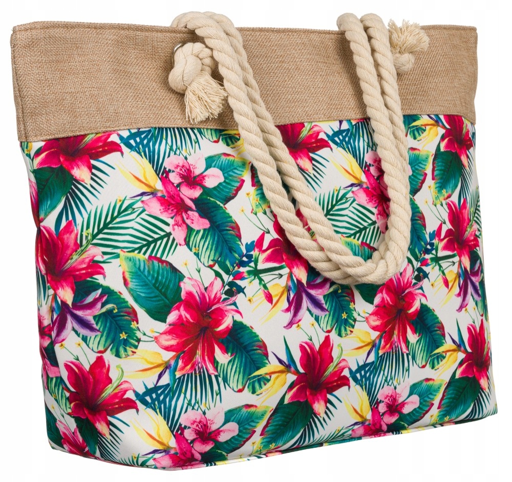 

Duża torba shopper bag kolorowa na suwak A4 kwiaty