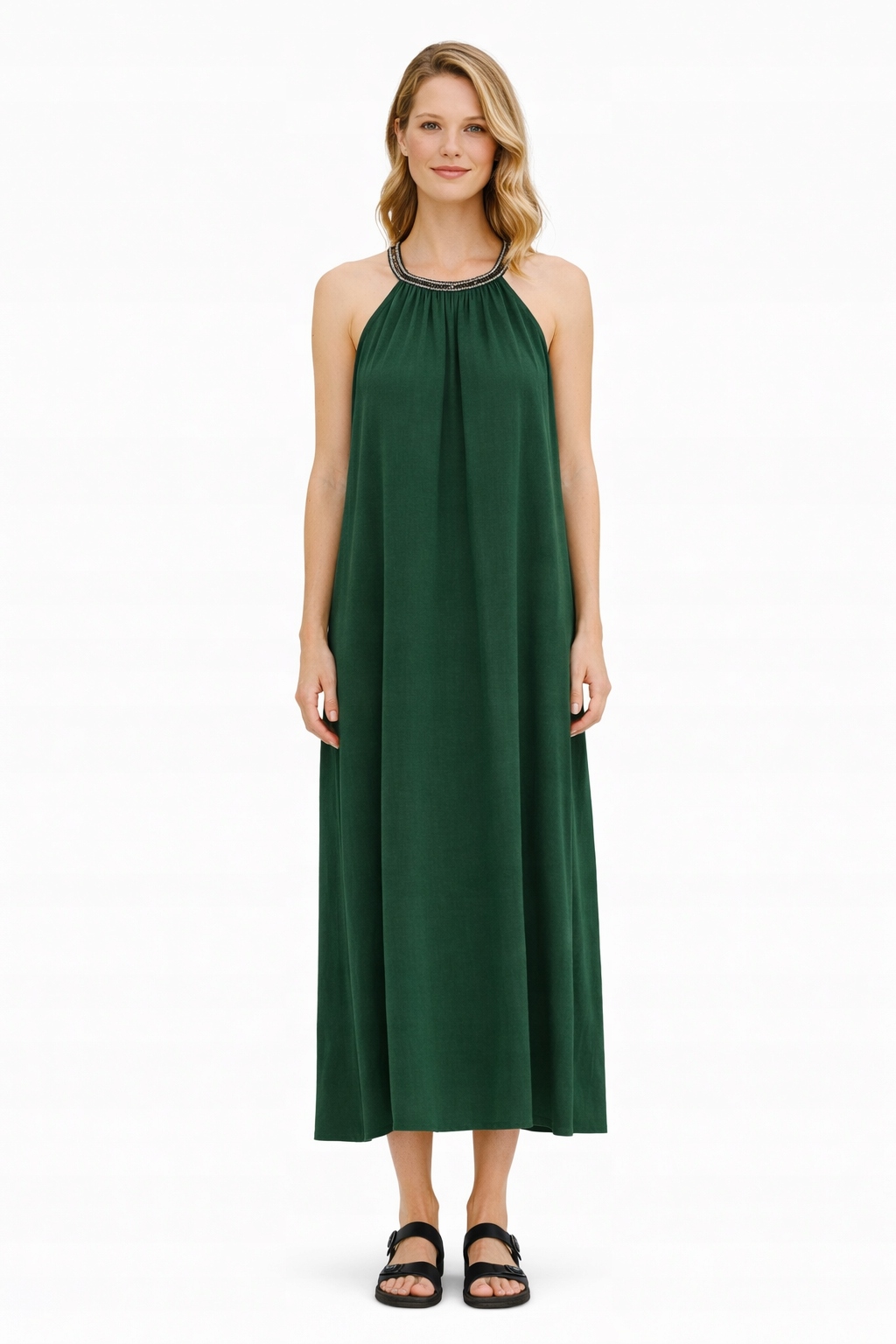 Zelené Šaty Maxi Halter S Ozdobným Výstřihem S/m I4A