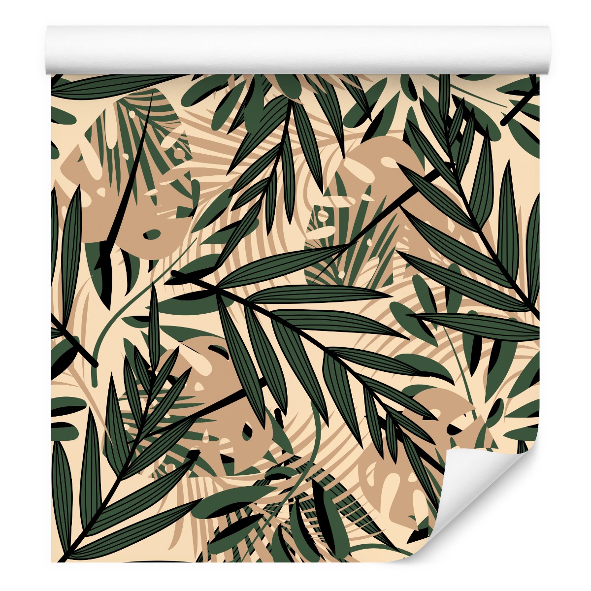 Tapeta do jídelny Tropické Listy Béžová Dekor