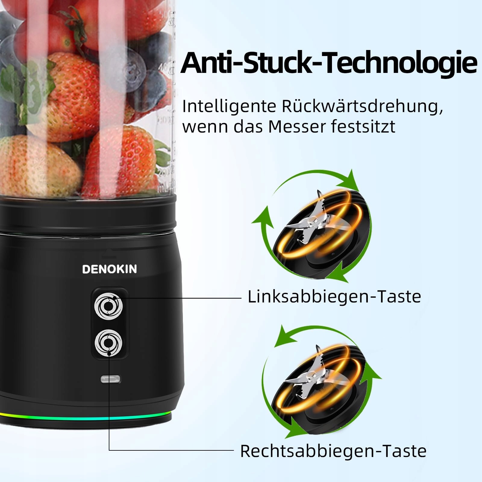 DENOKIN Przenośny Blender 700ml Smoothie Maker 6 Ostrzy BPA Free — miniatura 5