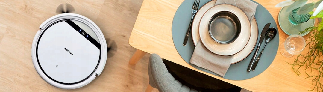 Robot sprzątający Medion MD19500 biały Czujniki antykolizyjny krawędzi uskoku podłoża