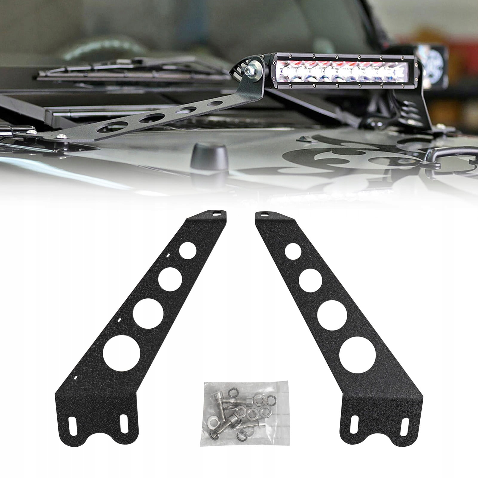 JEEP WRANGLER JK 2007-2018 MOCOWANIE ŚWIATEŁ DODATKOWYCH NA MASCE 10,5"