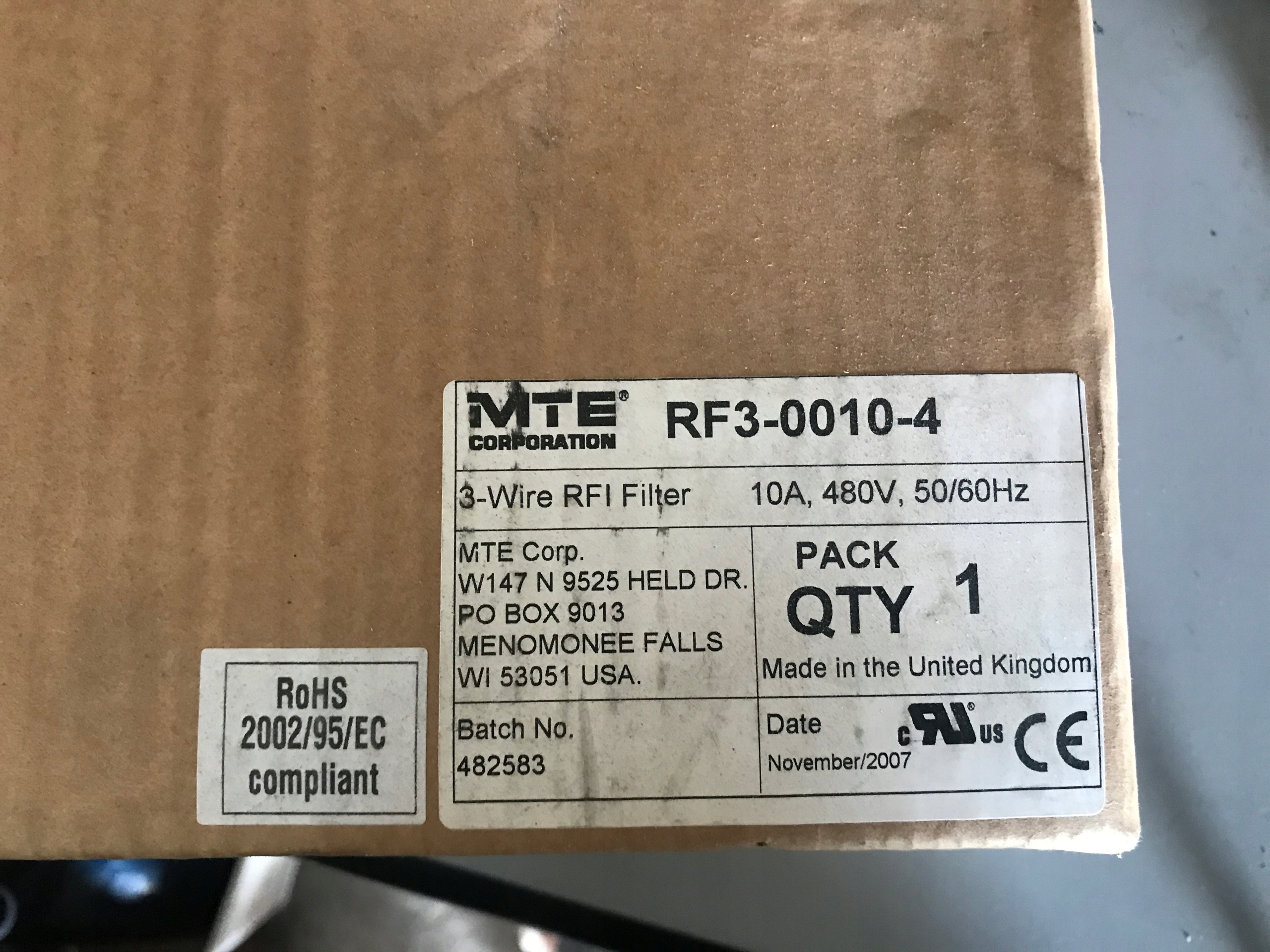 Filtr EMI/RFI MTE RF3-0010-4 NOWY ORYGINAŁ Symbol RF3-0010-4