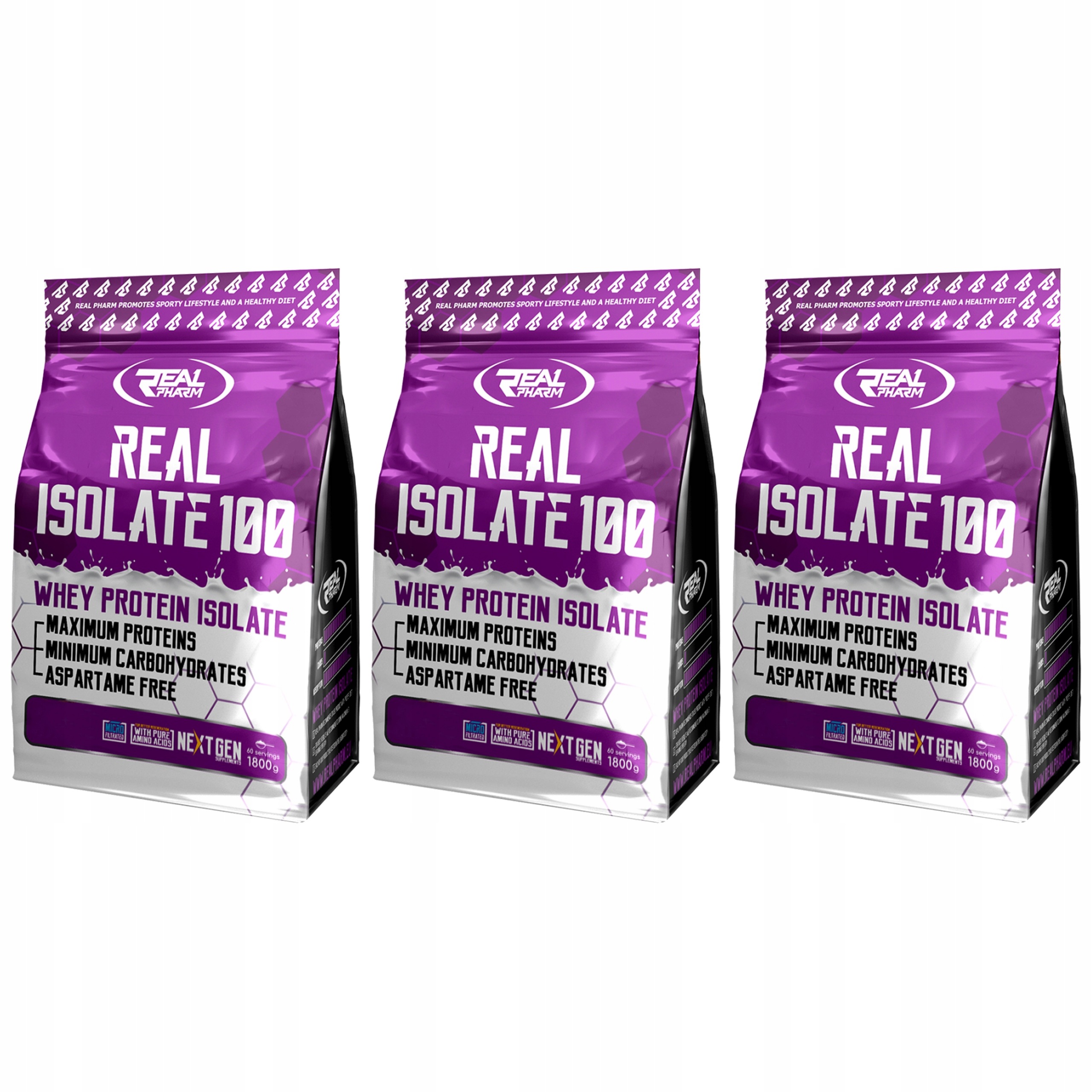 3x Real Pharm Real Isolate 1800 g Proteinový Izolát Wpi