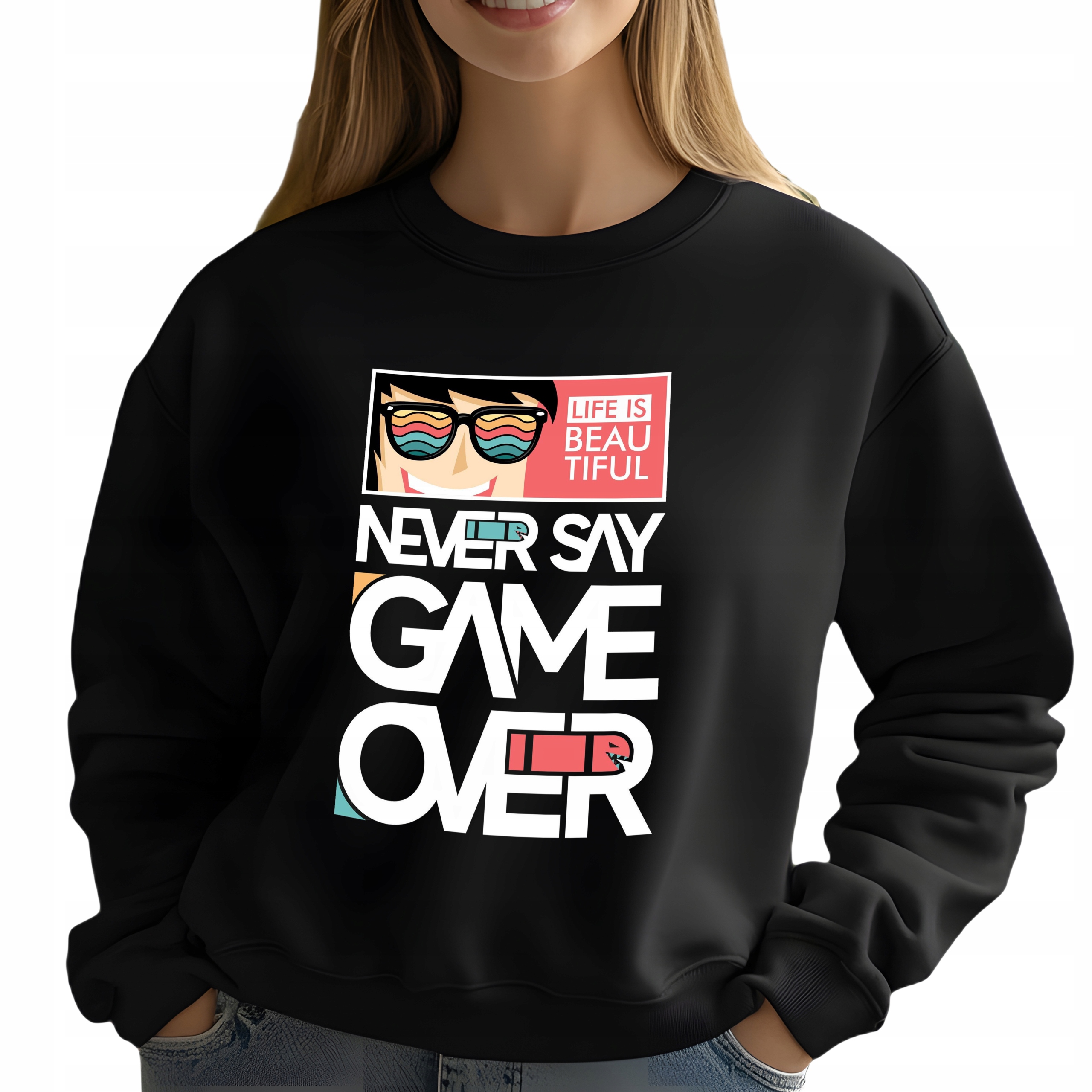 Mikina Černá Dámská Game Over Dárek Módní Pohodlná Trendy Viral Velikost L