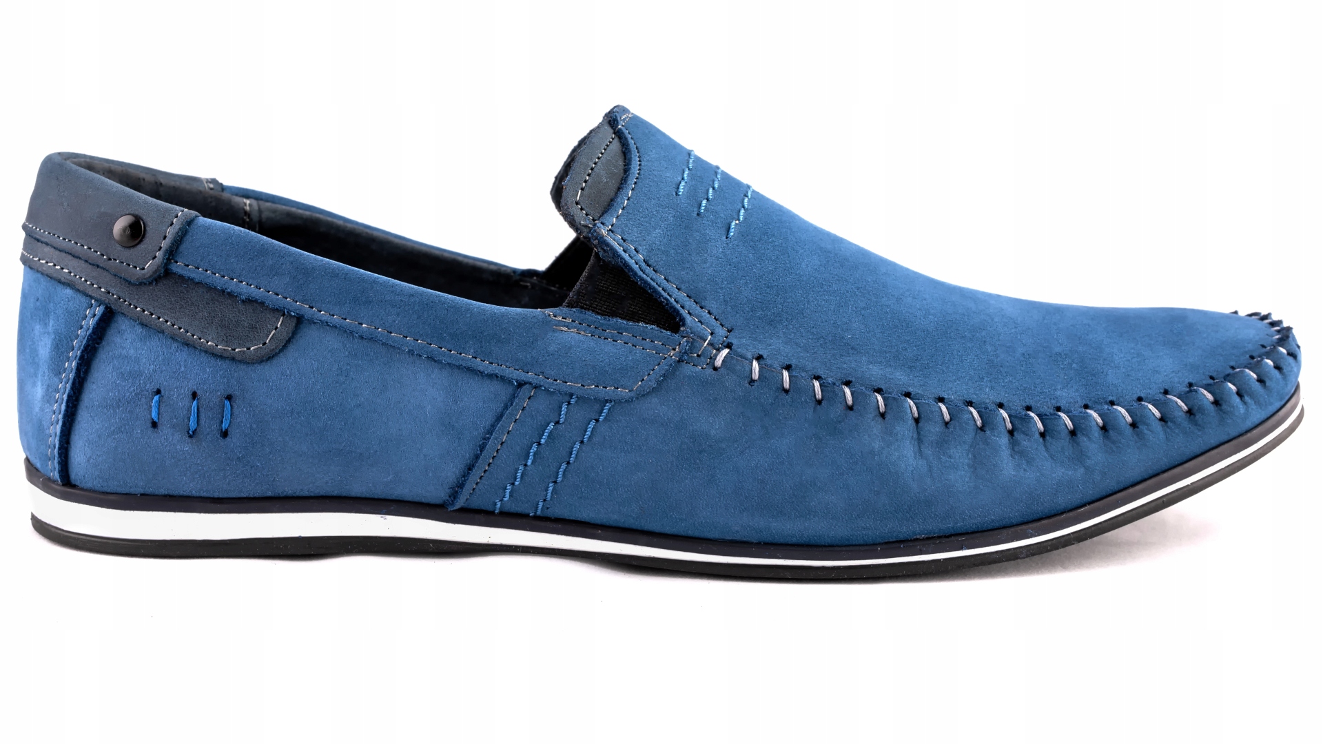 Mokasyny męskie POLSKIE buty skórzane niebieski 43 Nosek szpic