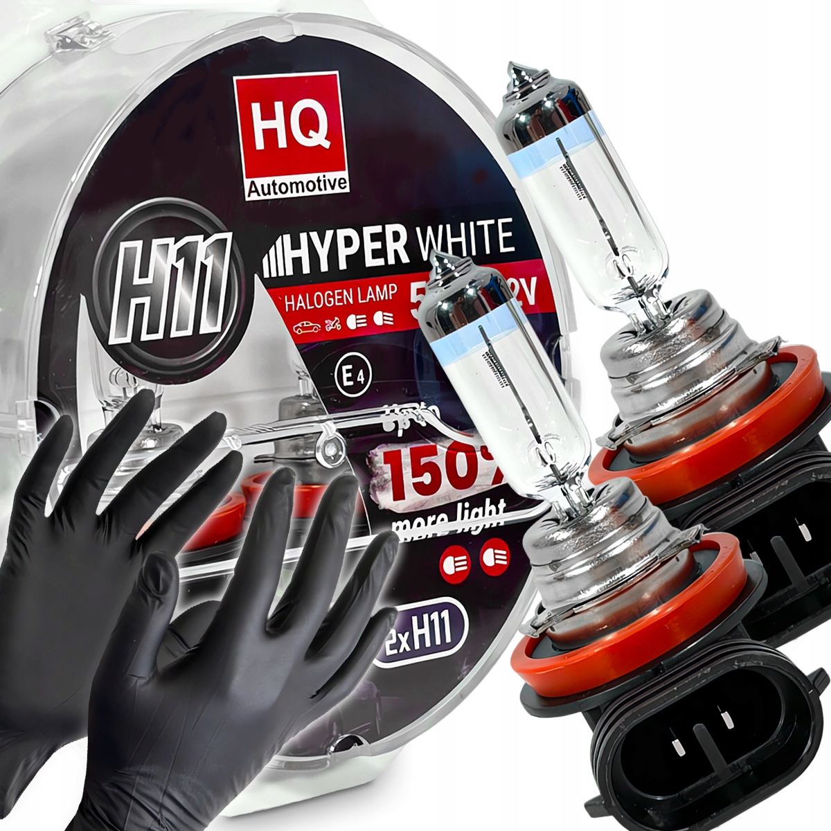 Żarówki Samochodowe H11 Hq 12V 55W Hyper White +150% Homologacja 2SZT Białe