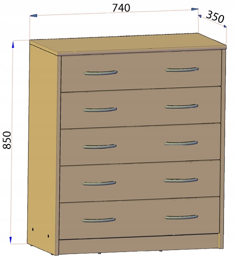 KOMODA SZAFKA z szufladami K018 SONOMA Szerokość mebla 74 cm