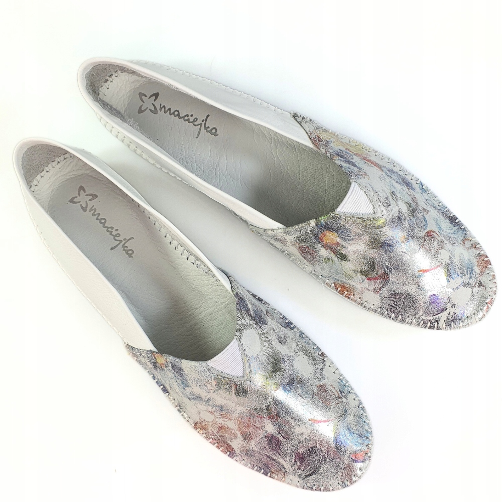 miękkie mokasyny białe w kwiatki skóra Maciejka 1930 r. 39