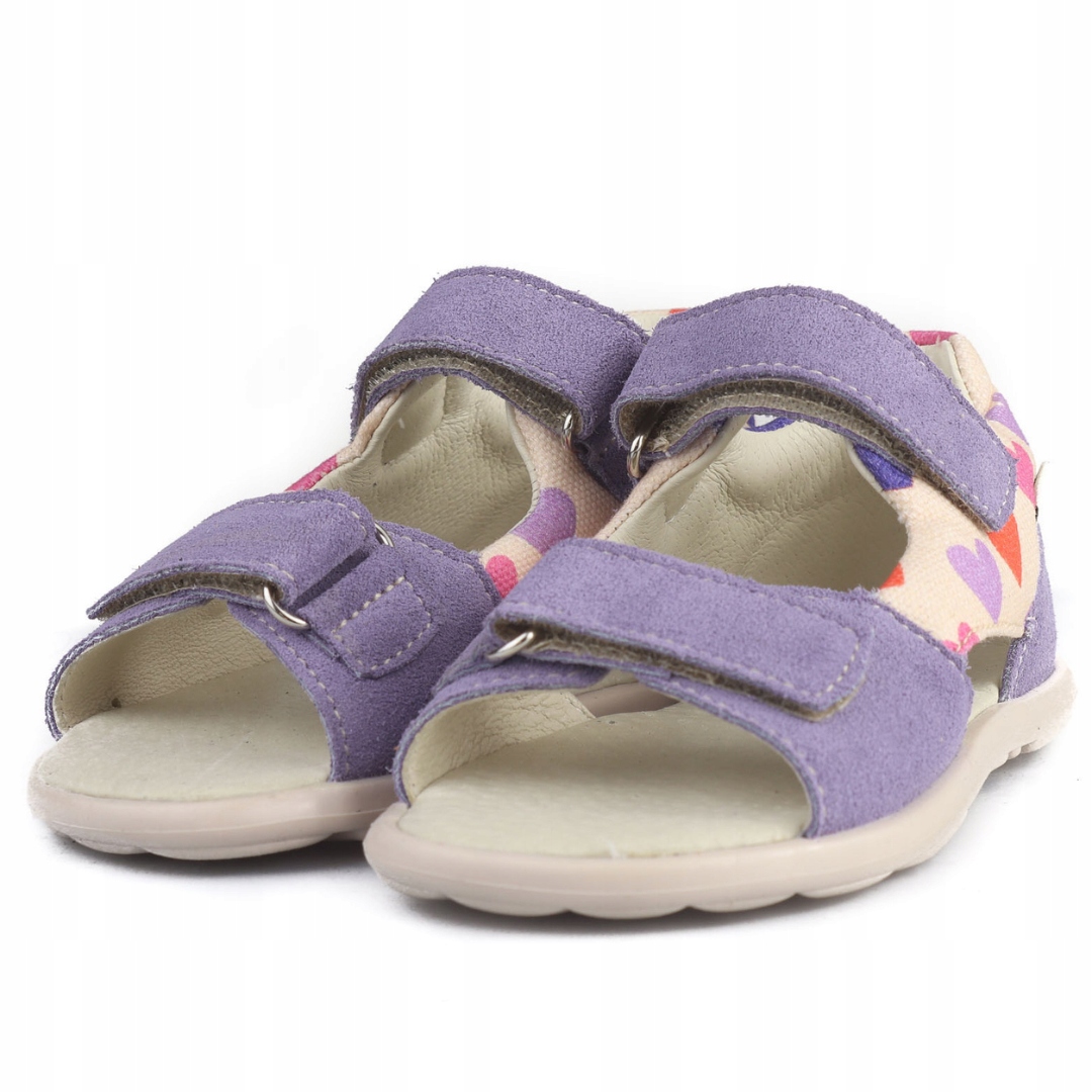Mido 61-02 Miękkie Sandały Barefoot Skórzane Otwarte Rzepy Violet Hearts 21