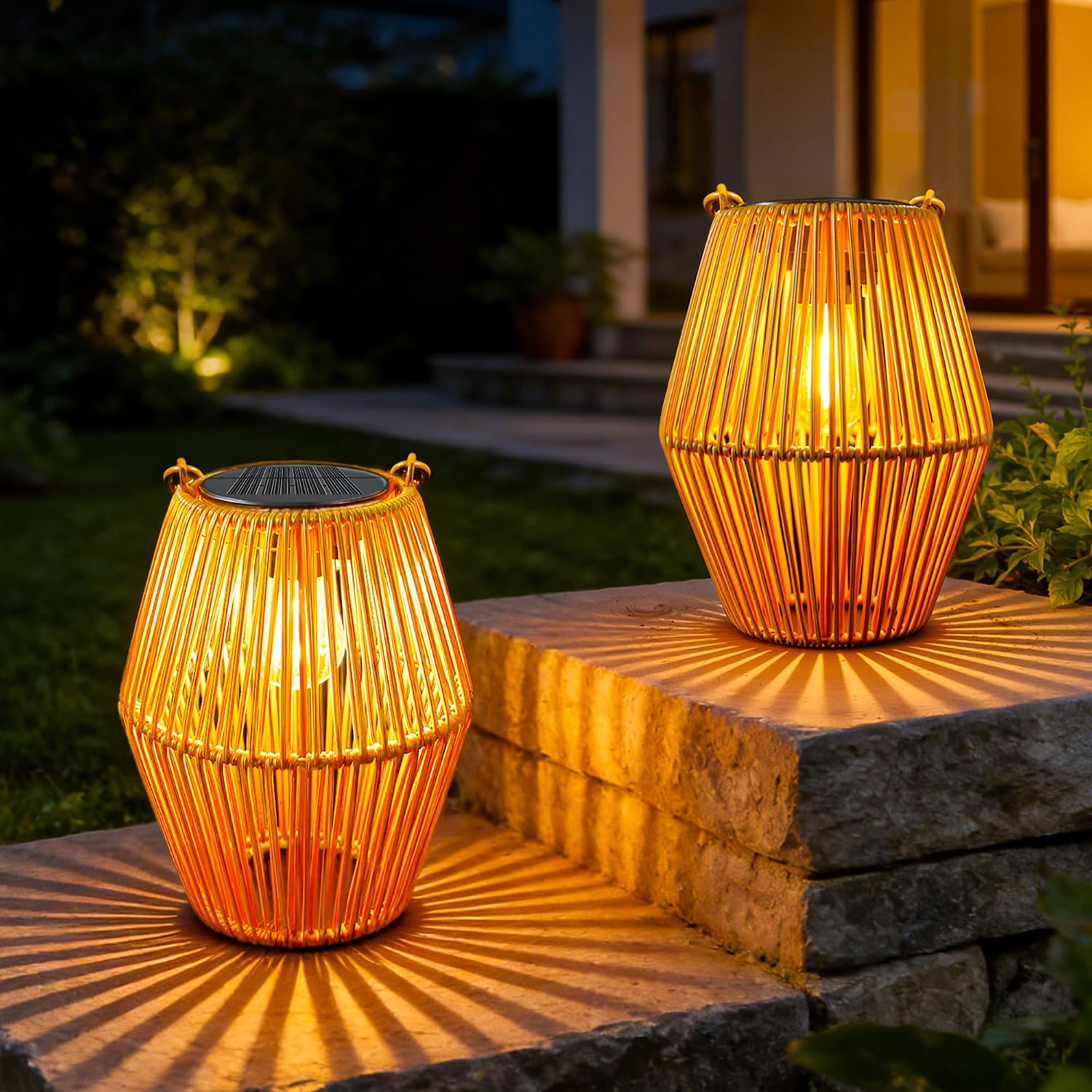 Solární lampy na Terasa Balkon Zahrada 2ks Ratanová lampa Boho