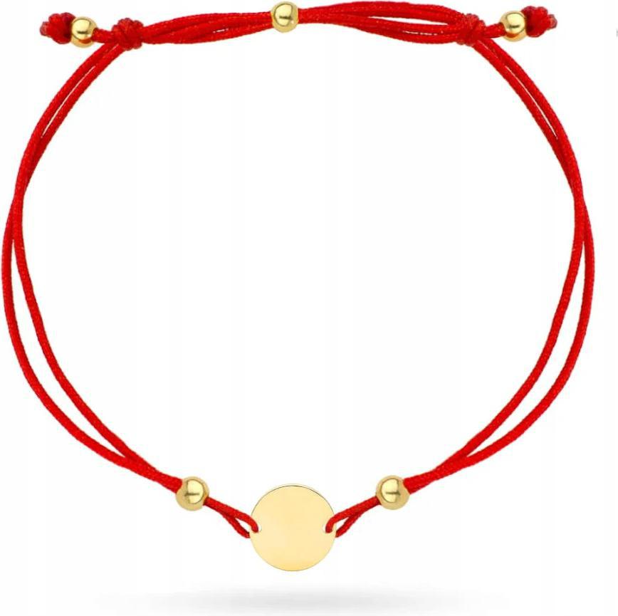 Zlatý dámský náramek 585 zlaté kuličky na červené šňůře 20 cm 14k