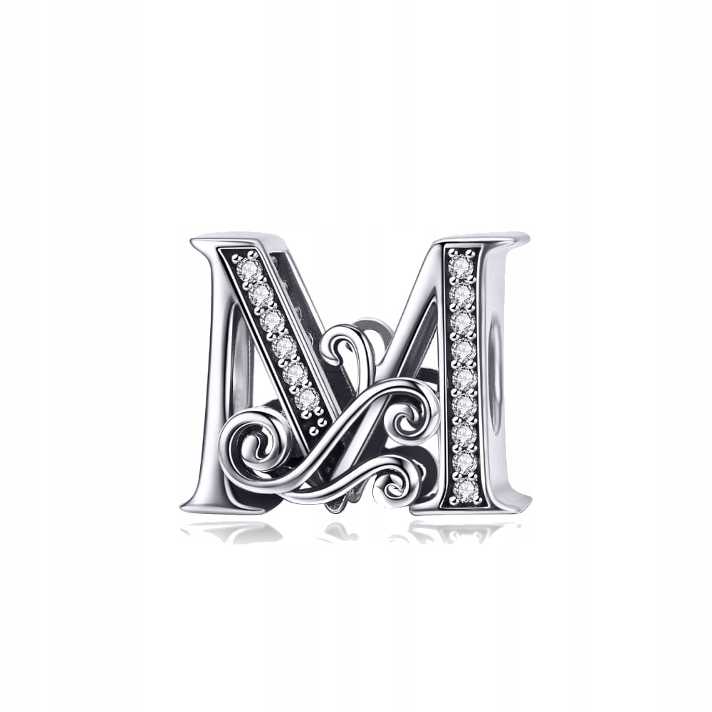 Stříbrný přívěsek Ornamo Ozdobné písmenko M, ryzost 925 Zirkon