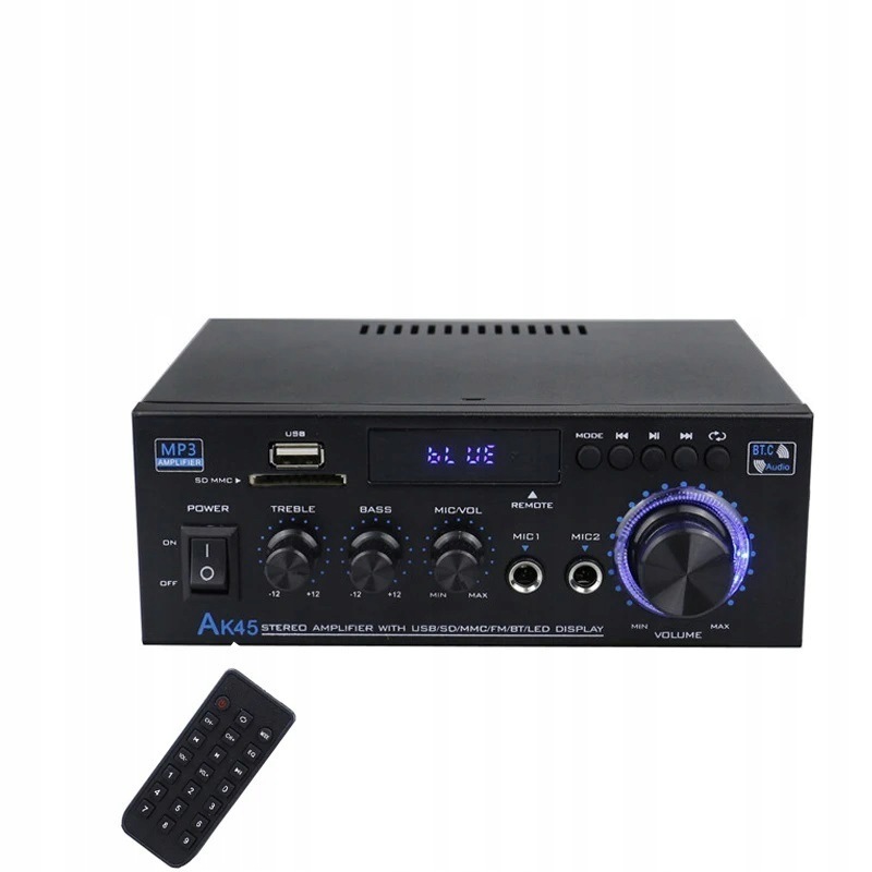 Výkonný zesilovač 2 x 45W rádio Bt MP3