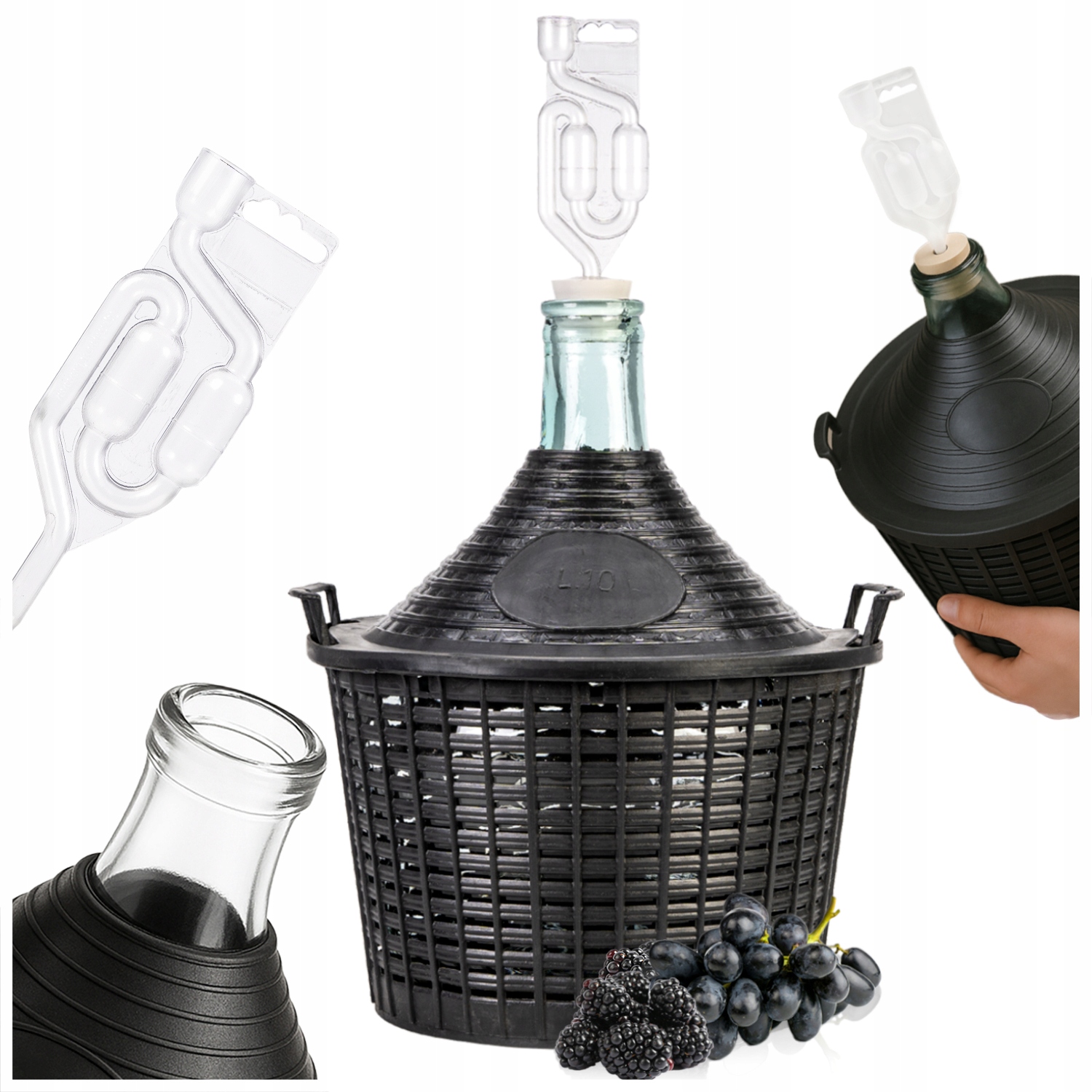 Balón Na Víno 10L cider v koši Gąsior na Víno 10L sada Korek Trubička