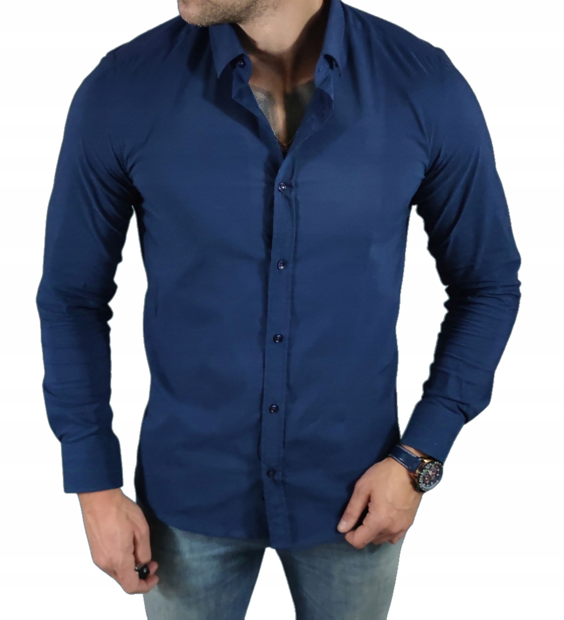 Košile s límečkem casual slim fit hladká, tmavě modrá ESP03 XXL