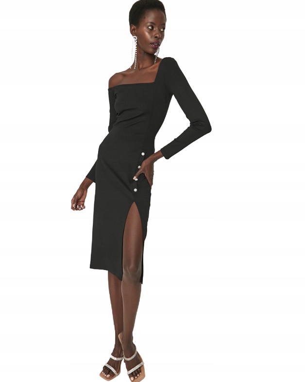 Trendyol Černá Šaty Sukně S Knoflíky A Rozparkem 36 6BA