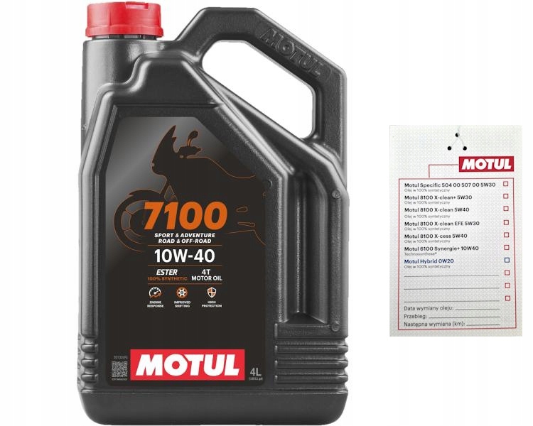 Olej motocyklowy Motul 7100 4T 10W40 4L Ester MA2 Api Sp, Jaso +zawies