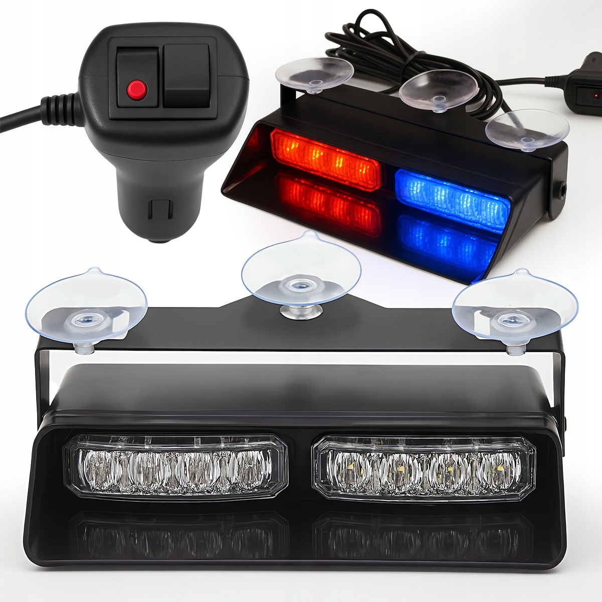 Lampa Stroboskop Modro Červená Na Sklo Přísavky 12V Led Stroboskopy