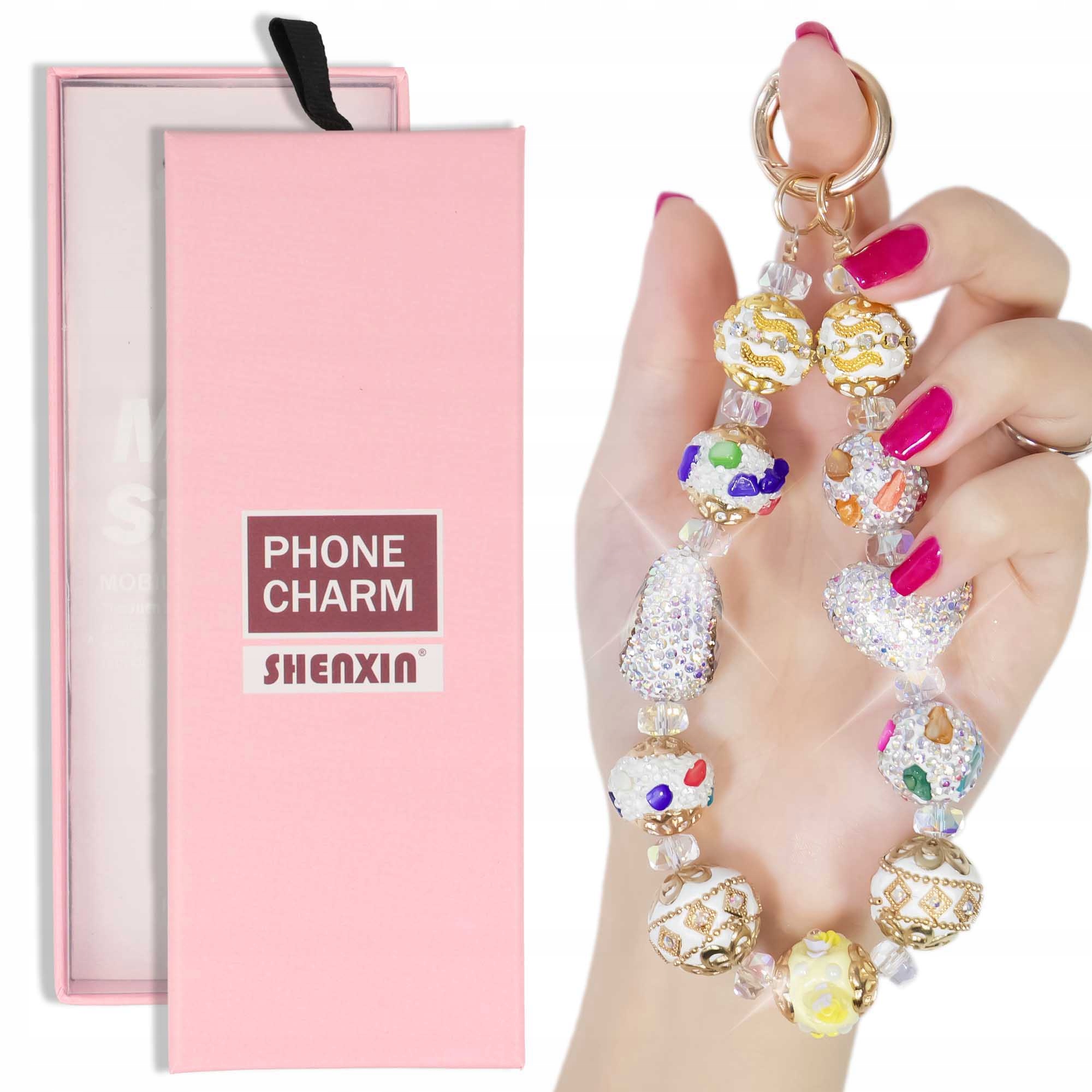 BRELOCZEK PHONE CHARM DODATEK KORALE Z CYRKONIAMI DO TELEFONU PLECAKA
