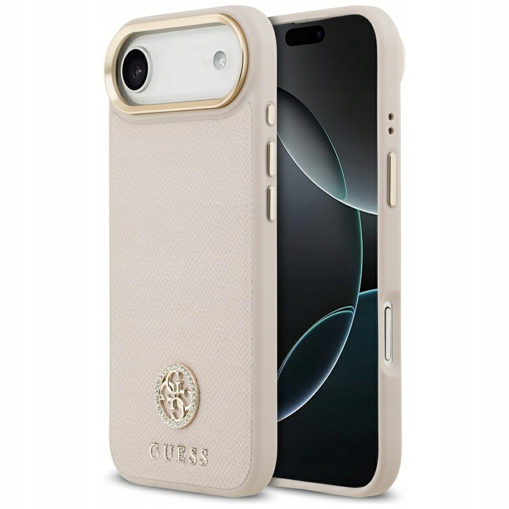 Pouzdro Guess Grained Strass Logo MagSafe pro iPhone Air růžové