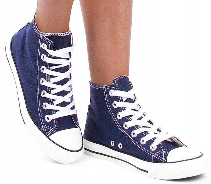 SOLIDNE WYSOKIE GRANATOWE TRAMPKI TENISÓWKI Marka inna